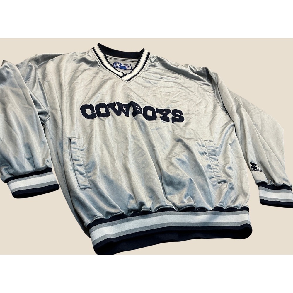 Starter Vintage Dallas Cowboys Windbreaker Pullover Silver V-Neck Men L Y2K